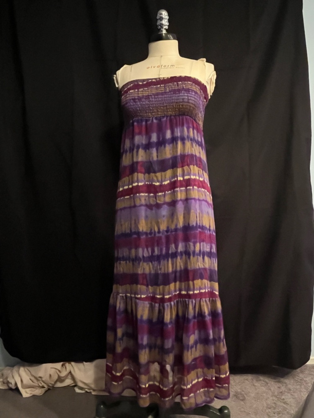 Strapless Purple Tie-Dye Maxi Dress
